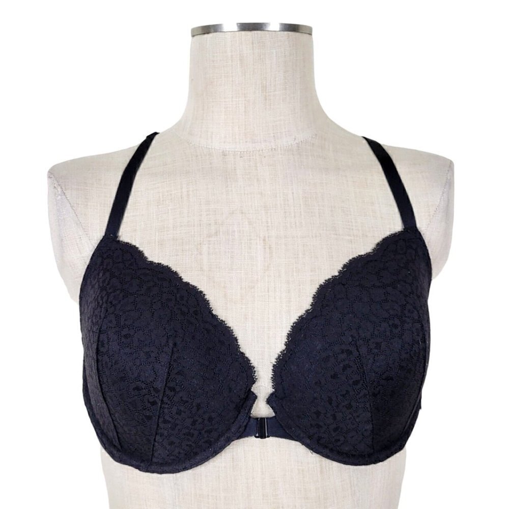 Victorias Secret Demi Racerback Bra 32DDD Lace Mesh Back Underwire Front Hook